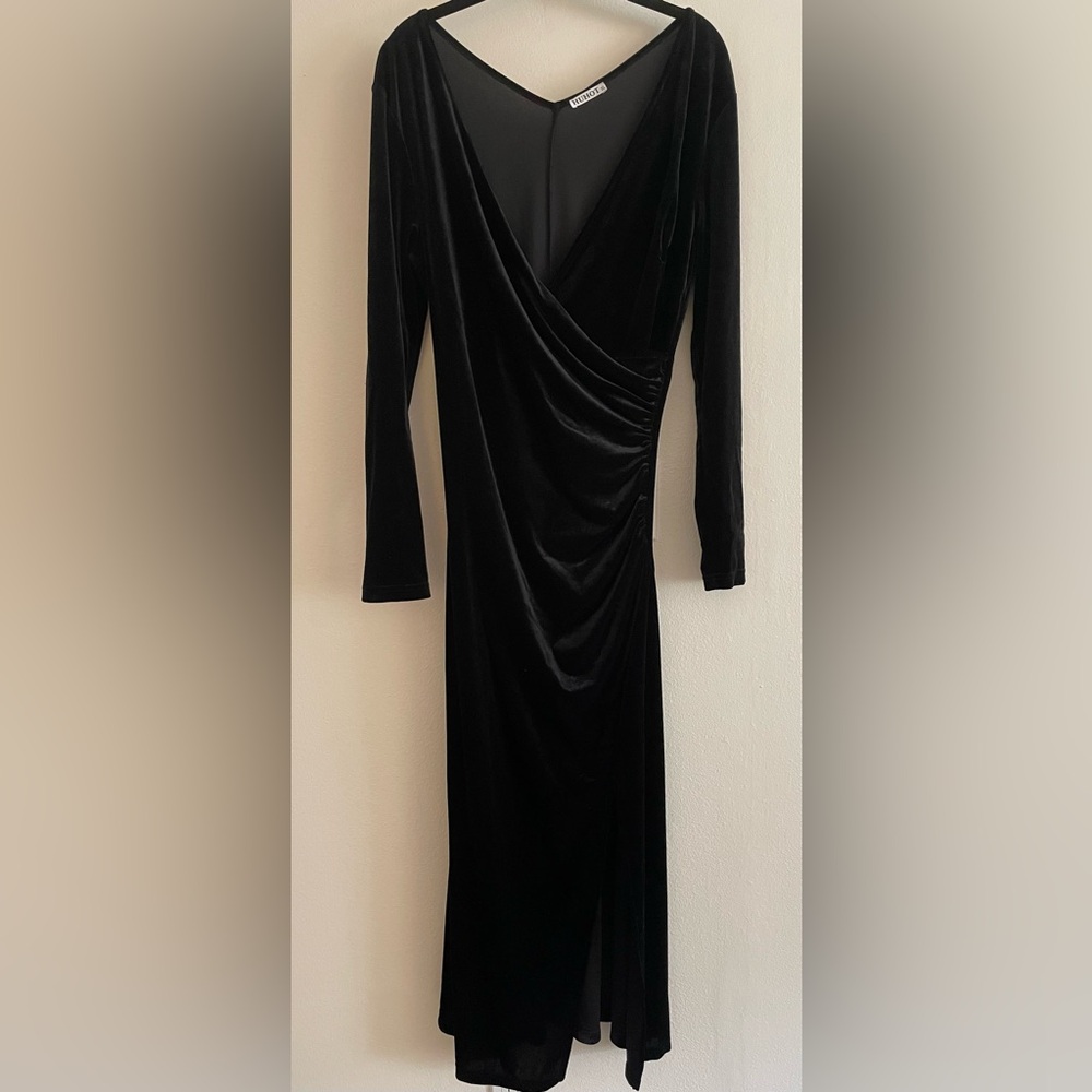Midi length, semi formal Black Velvet dress, size XL